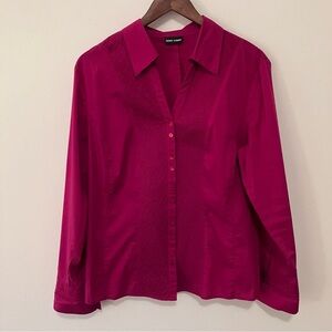 Gerry Weber Women’s  Hot Pink Sz.14 V-neck Blouse Pleated Button Front Y2K